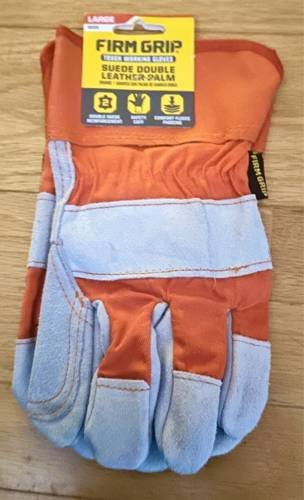  FIRM GRIP Large Suede Cowhide Double Leather Work Gloves Orange Grey 45033-024